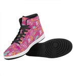 Pink Girly Unicorn Print High Top Leather Sneakers