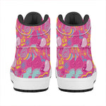 Pink Girly Unicorn Print High Top Leather Sneakers