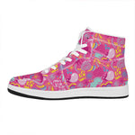 Pink Girly Unicorn Print High Top Leather Sneakers