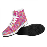 Pink Girly Unicorn Print High Top Leather Sneakers