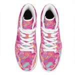 Pink Girly Unicorn Print High Top Leather Sneakers
