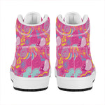 Pink Girly Unicorn Print High Top Leather Sneakers