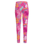 Pink Girly Unicorn Print High-Waisted Pocket Leggings