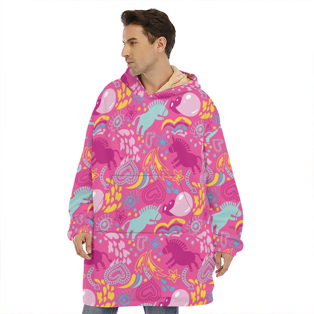 Pink Girly Unicorn Print Hoodie Blanket