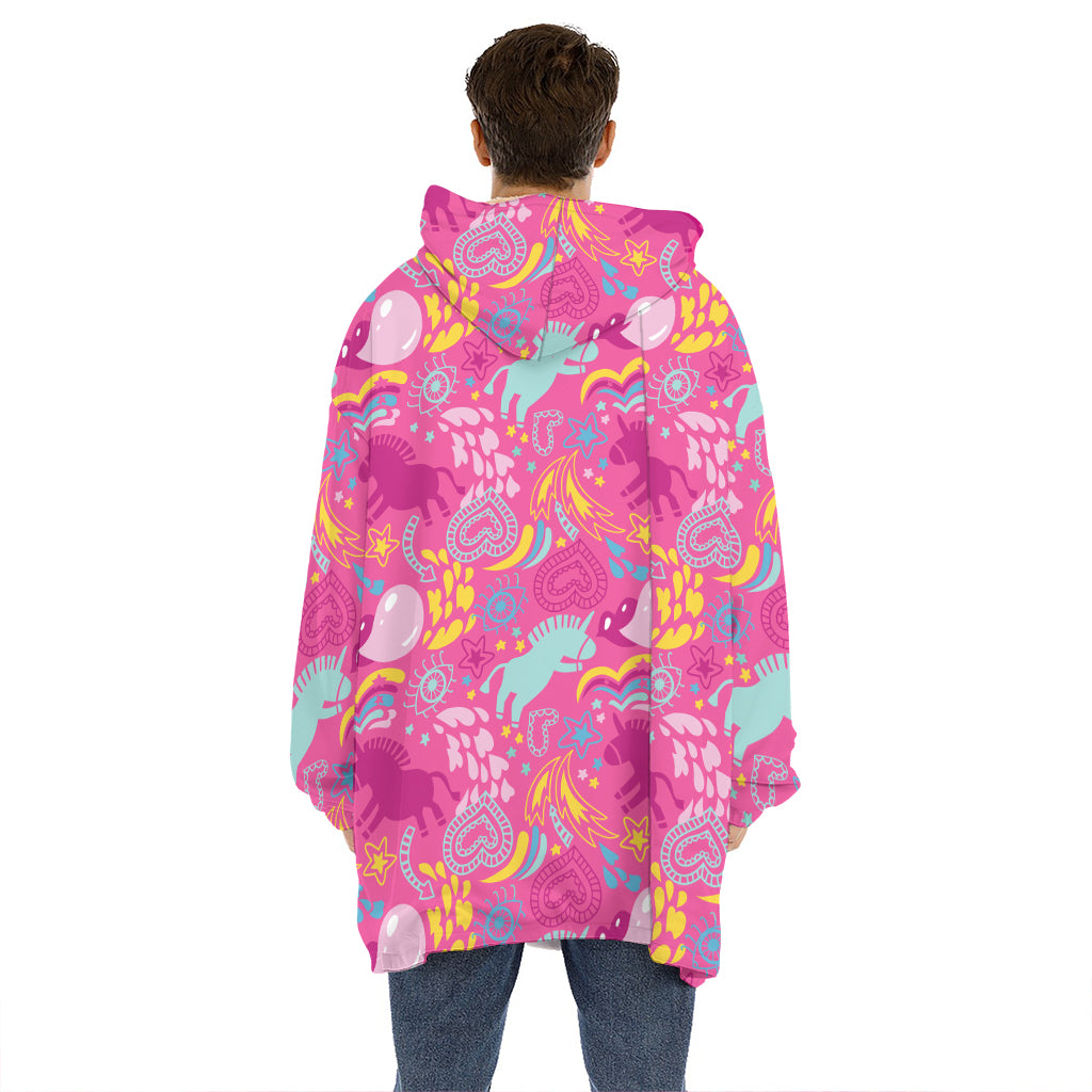 Pink Girly Unicorn Print Hoodie Blanket