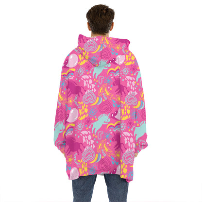 Pink Girly Unicorn Print Hoodie Blanket