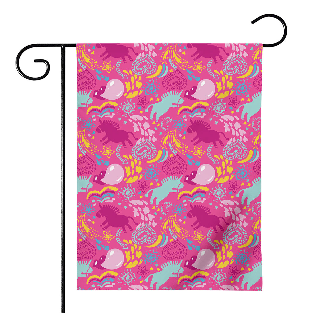 Pink Girly Unicorn Print House Flag