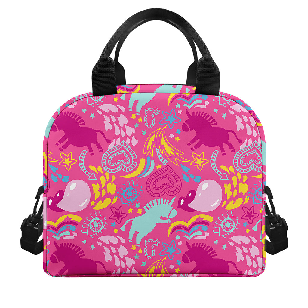 Pink Girly Unicorn Print Insulated Lunch Bag