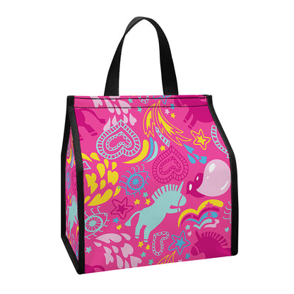 Pink Girly Unicorn Print Insulated Lunch Tote