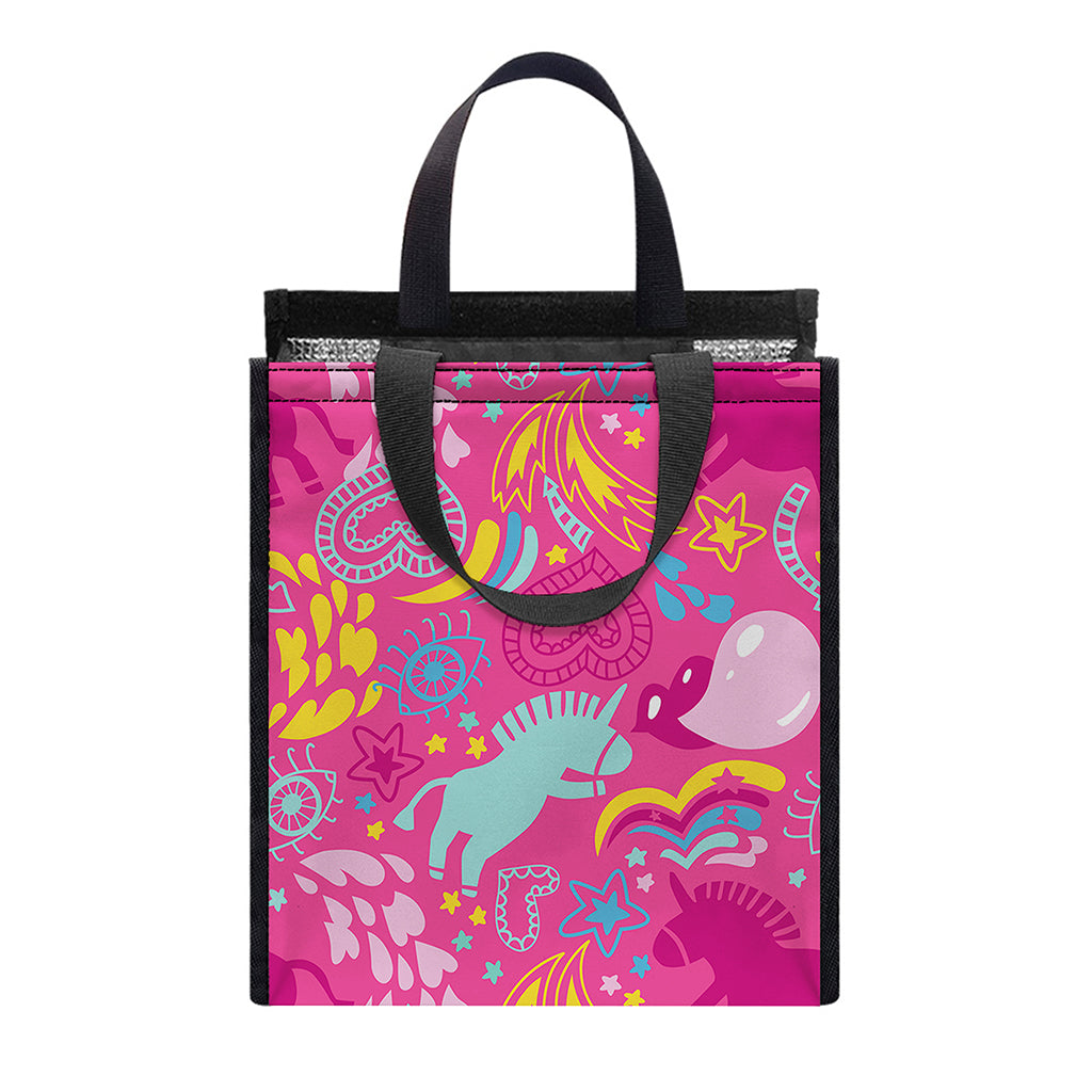 Pink Girly Unicorn Print Insulated Lunch Tote