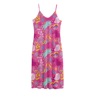 Pink Girly Unicorn Print Jersey Midi Cami Dress