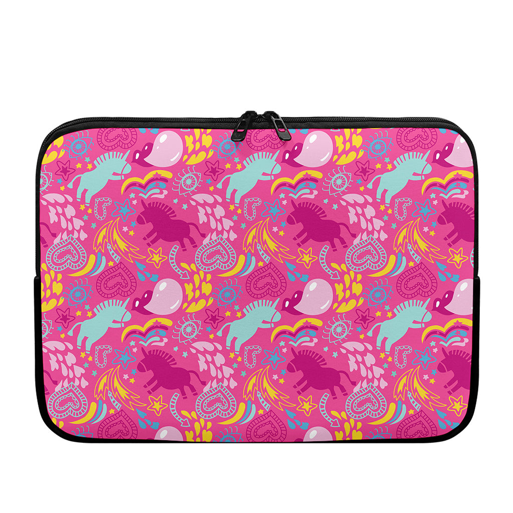 Pink Girly Unicorn Print Laptop Sleeve