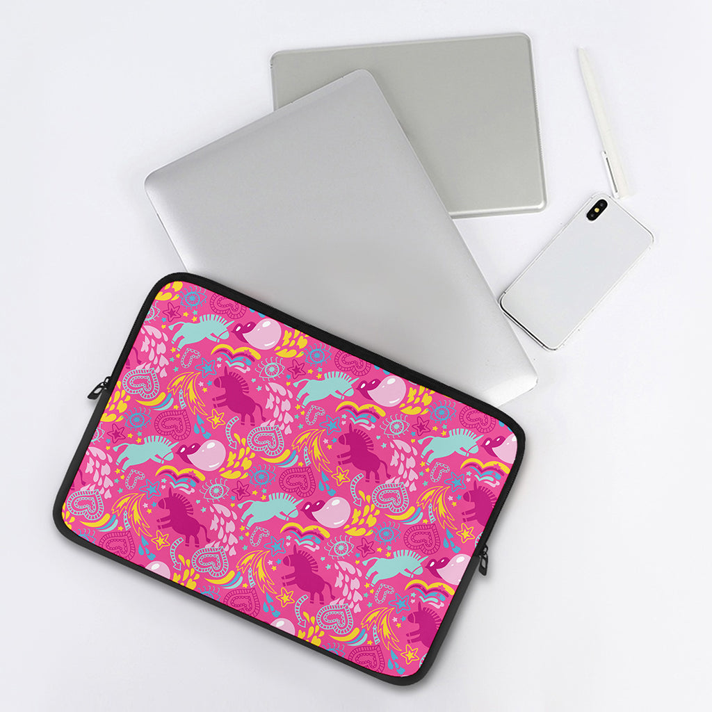 Pink Girly Unicorn Print Laptop Sleeve