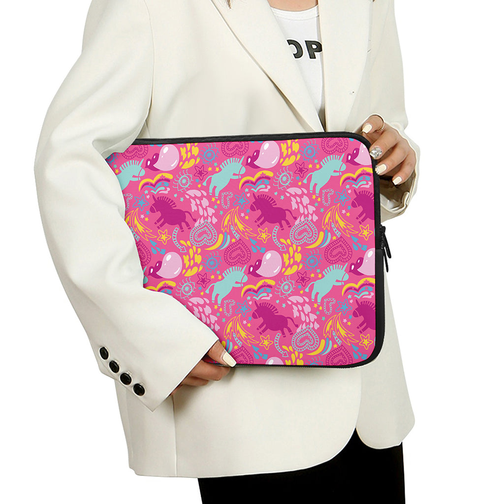 Pink Girly Unicorn Print Laptop Sleeve