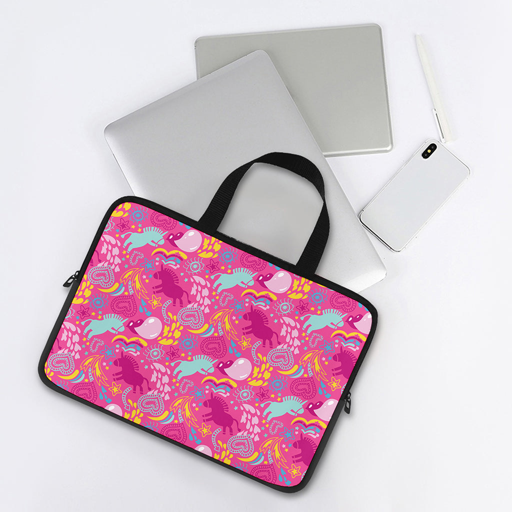 Pink Girly Unicorn Print Laptop Sleeve With Handle