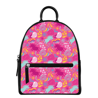 Pink Girly Unicorn Print Leather Backpack