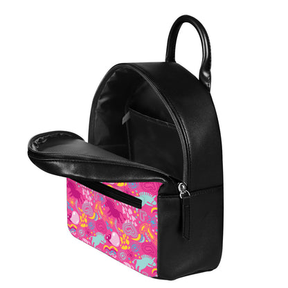 Pink Girly Unicorn Print Leather Backpack