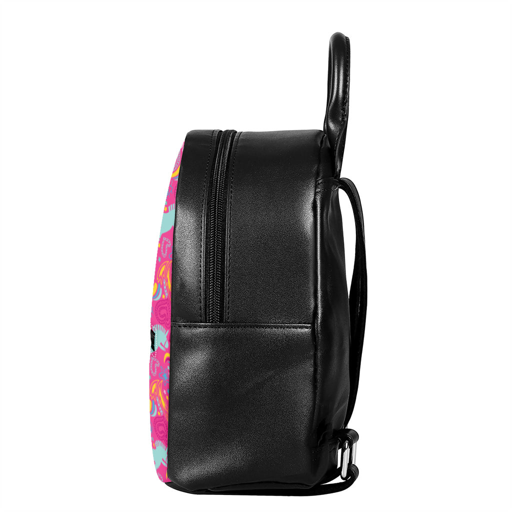 Pink Girly Unicorn Print Leather Backpack
