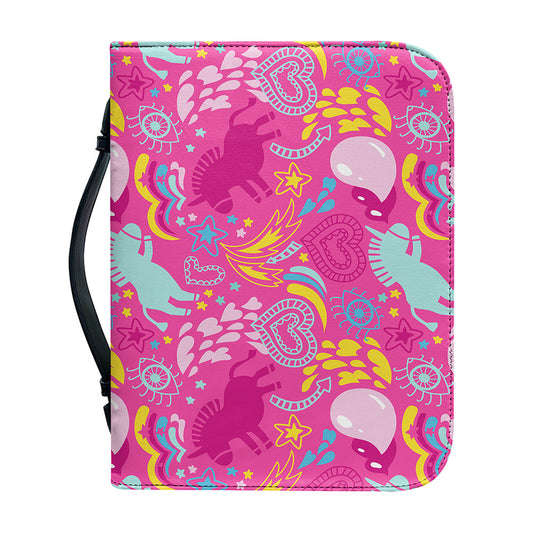 Pink Girly Unicorn Print Leather Bible Cover