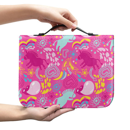 Pink Girly Unicorn Print Leather Bible Cover