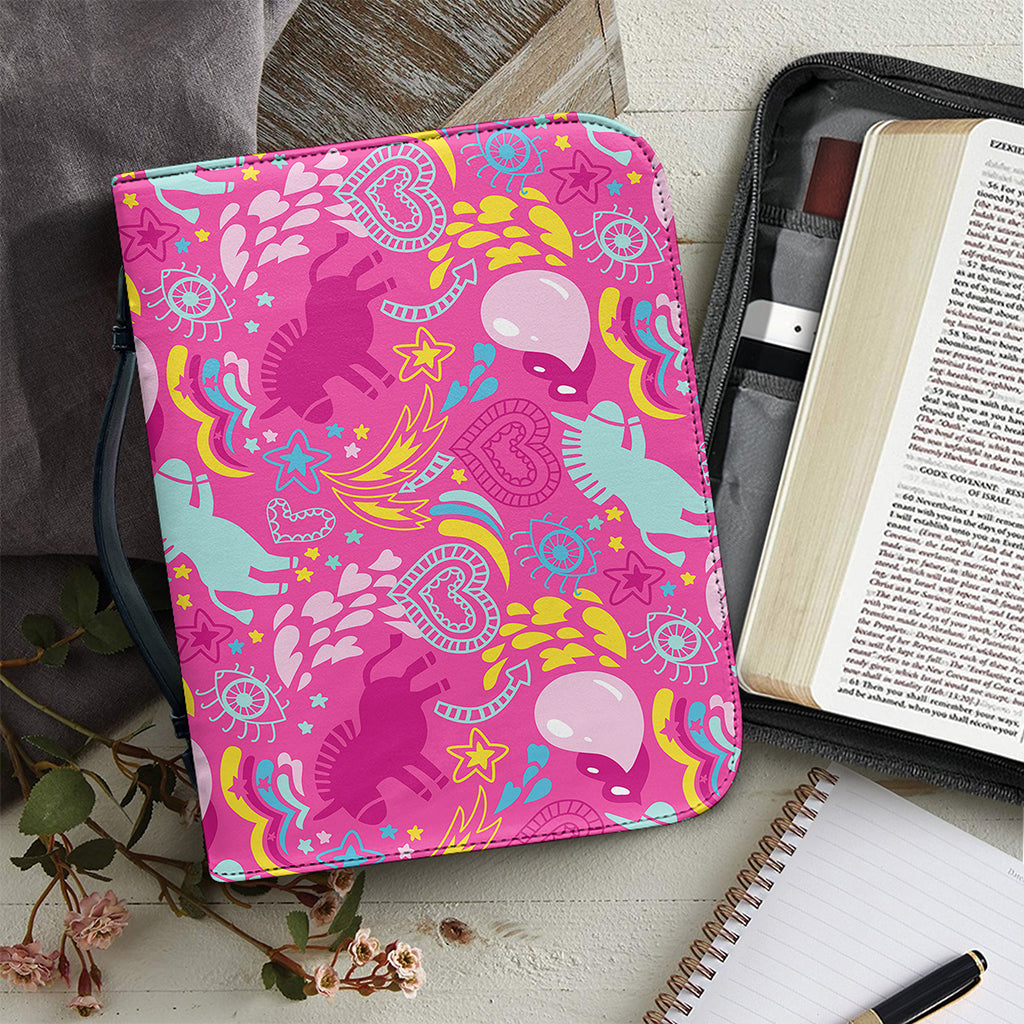 Pink Girly Unicorn Print Leather Bible Cover