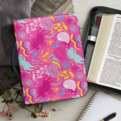Pink Girly Unicorn Print Leather Bible Cover