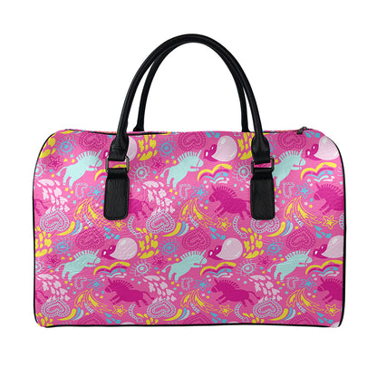 Pink Girly Unicorn Print Leather Duffle Bag