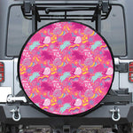 Pink Girly Unicorn Print Leather Spare Tire Cover