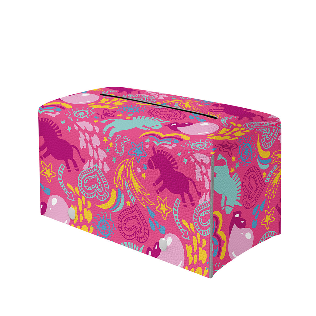 Pink Girly Unicorn Print Leather Tissue Box Cover