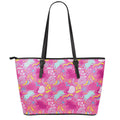 Pink Girly Unicorn Print Leather Tote Bag With Zipper