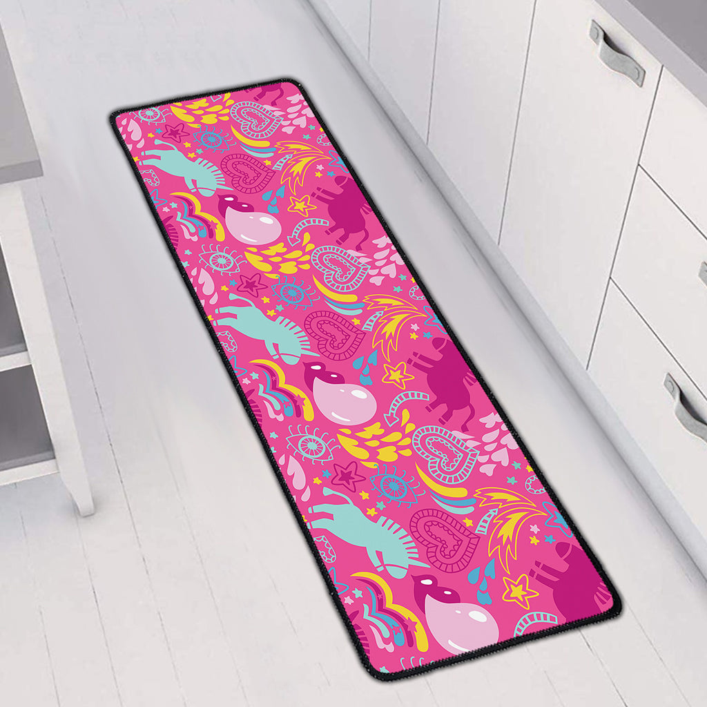 Pink Girly Unicorn Print Long Kitchen Mat