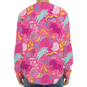 Pink Girly Unicorn Print Long Sleeve Baseball Jersey