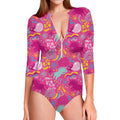 Pink Girly Unicorn Print Long Sleeve Swimsuit