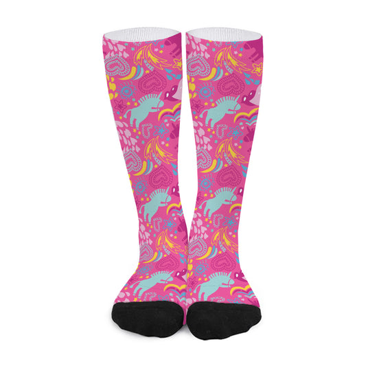 Pink Girly Unicorn Print Long Socks
