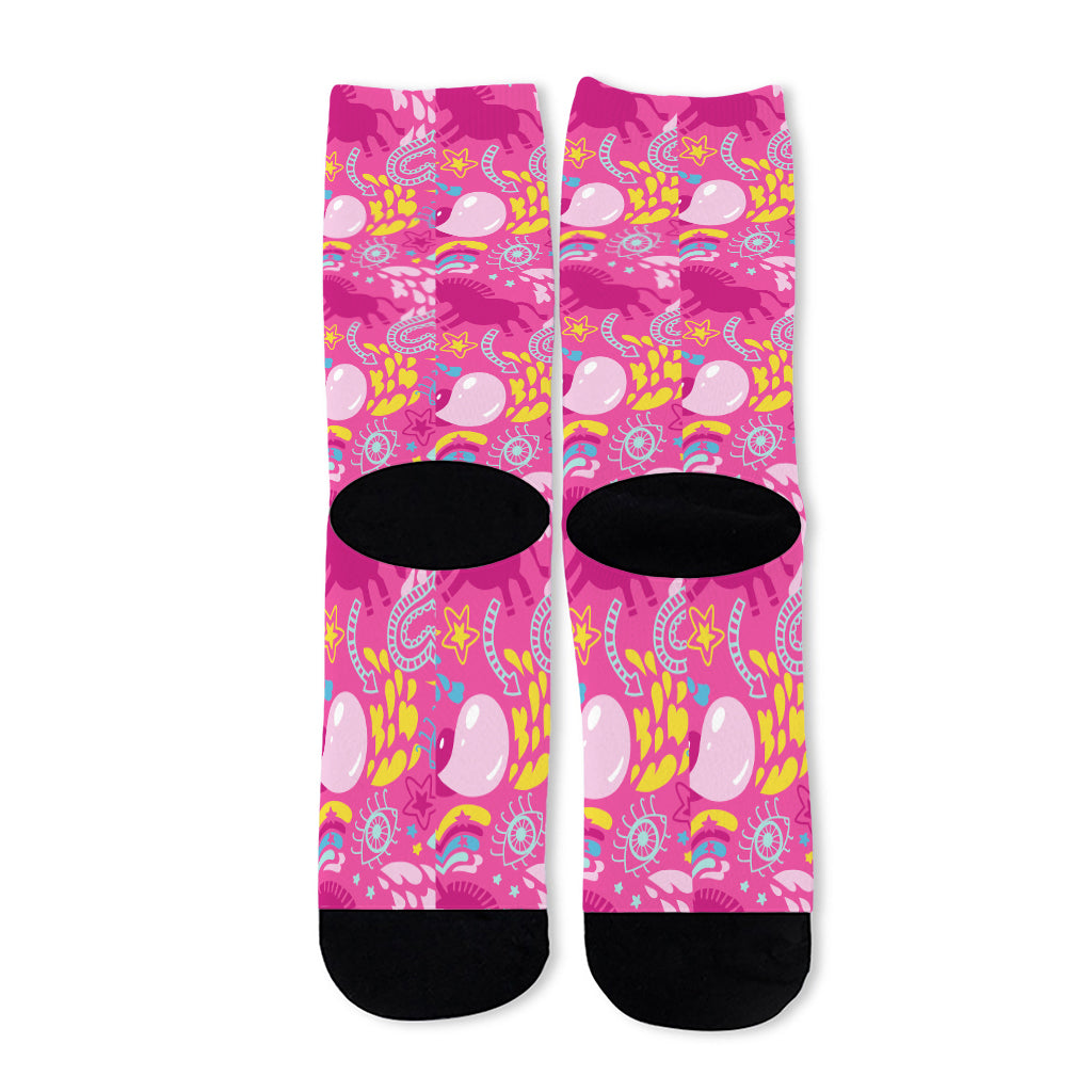 Pink Girly Unicorn Print Long Socks