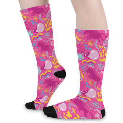 Pink Girly Unicorn Print Long Socks