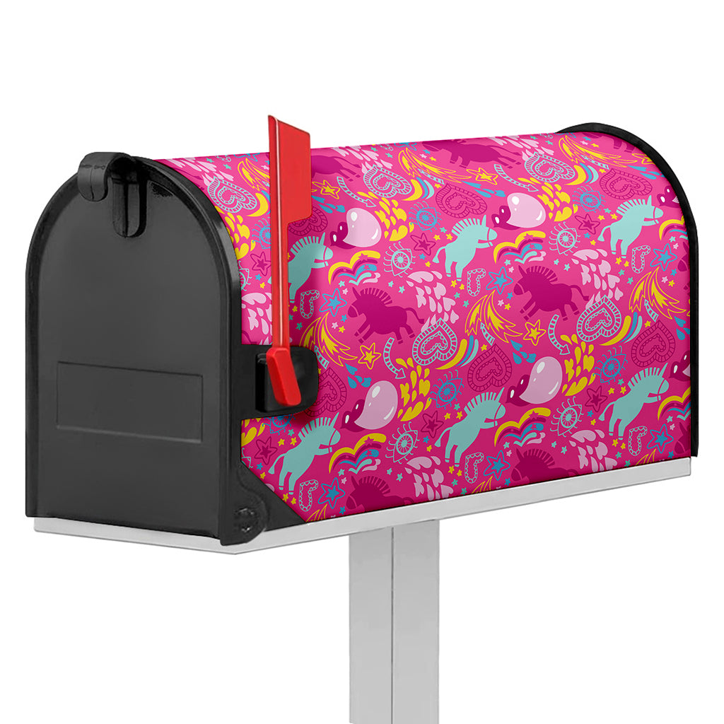 Pink Girly Unicorn Print Mailbox Cover
