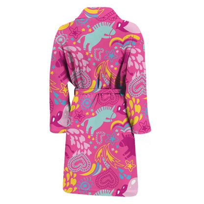Pink Girly Unicorn Print Men's Bathrobe