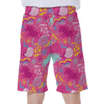 Pink Girly Unicorn Print Men's Beach Shorts