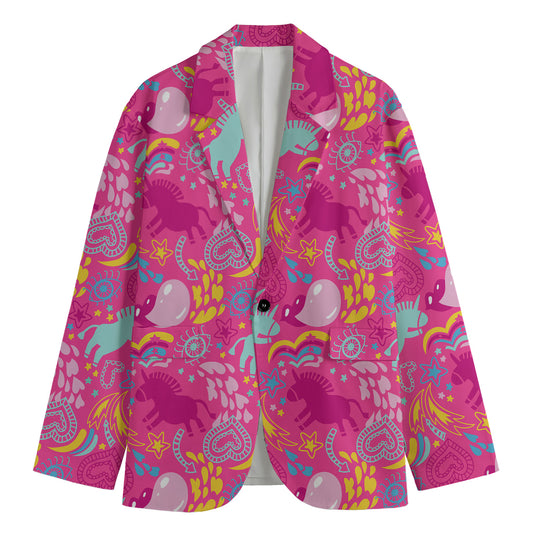 Pink Girly Unicorn Print Men's Blazer