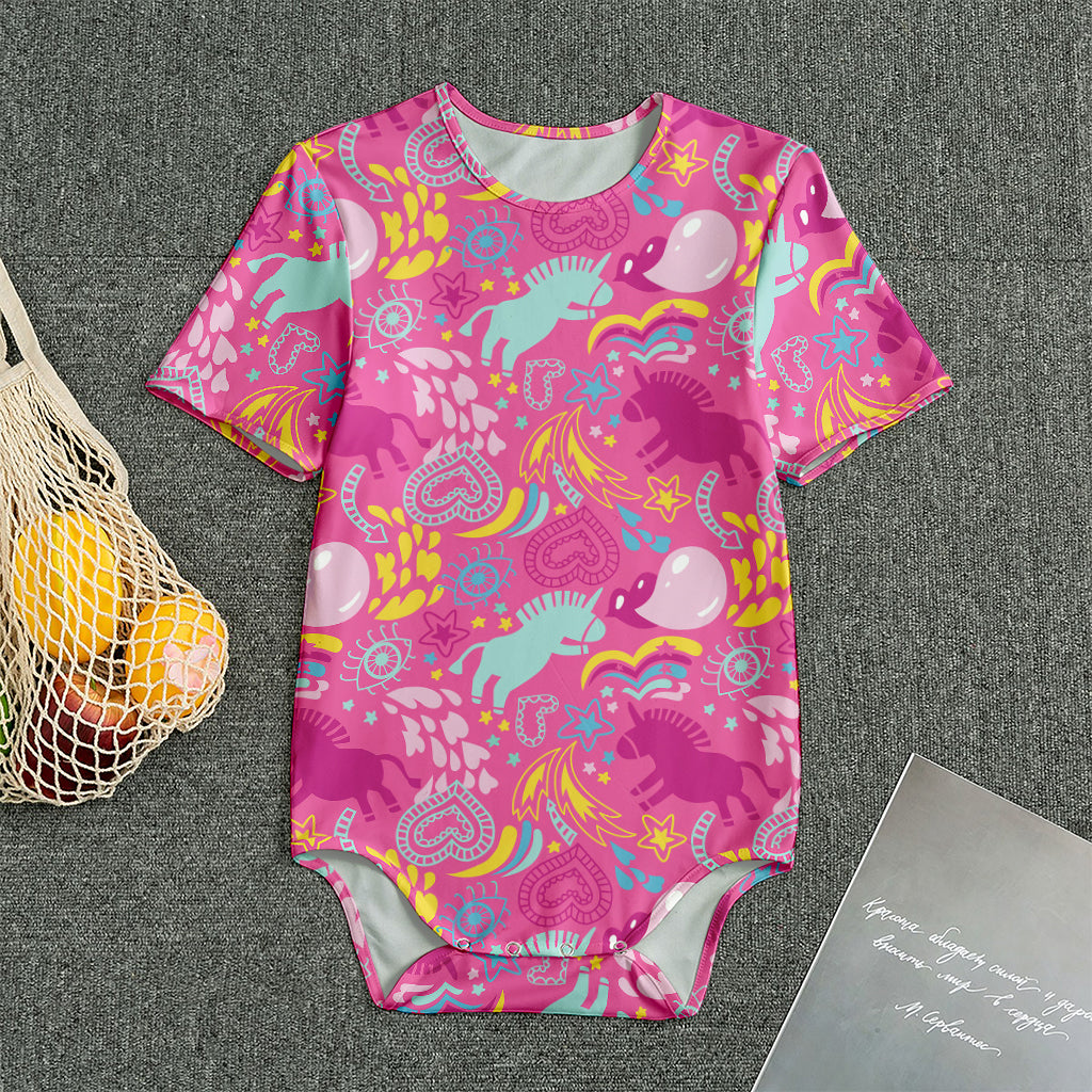 Pink Girly Unicorn Print Men's Bodysuit