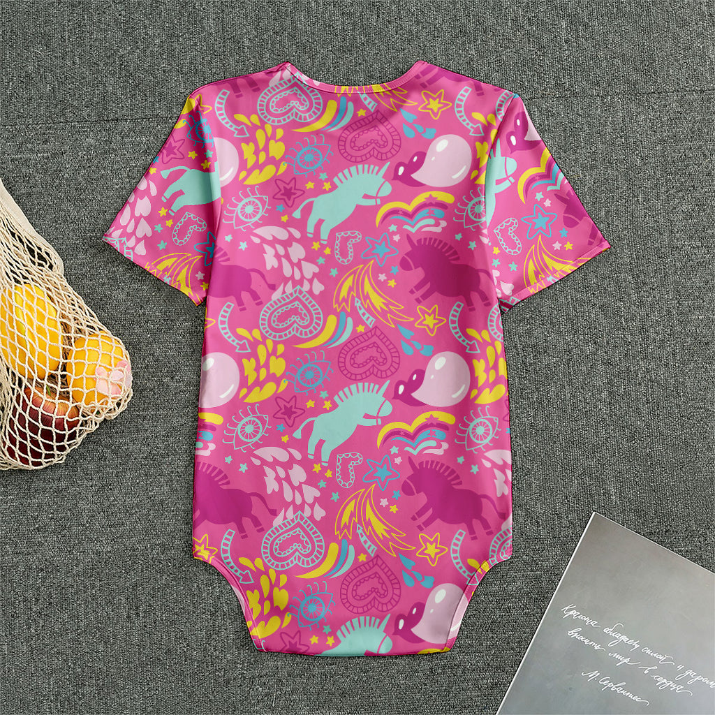 Pink Girly Unicorn Print Men's Bodysuit