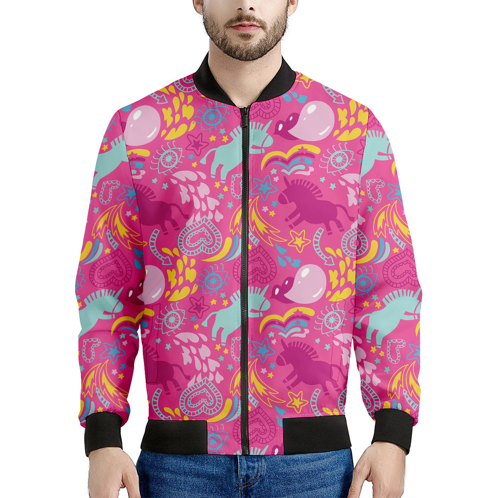 Pink Girly Unicorn Print Men's Bomber Jacket