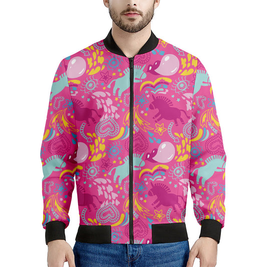 Pink Girly Unicorn Print Men's Bomber Jacket