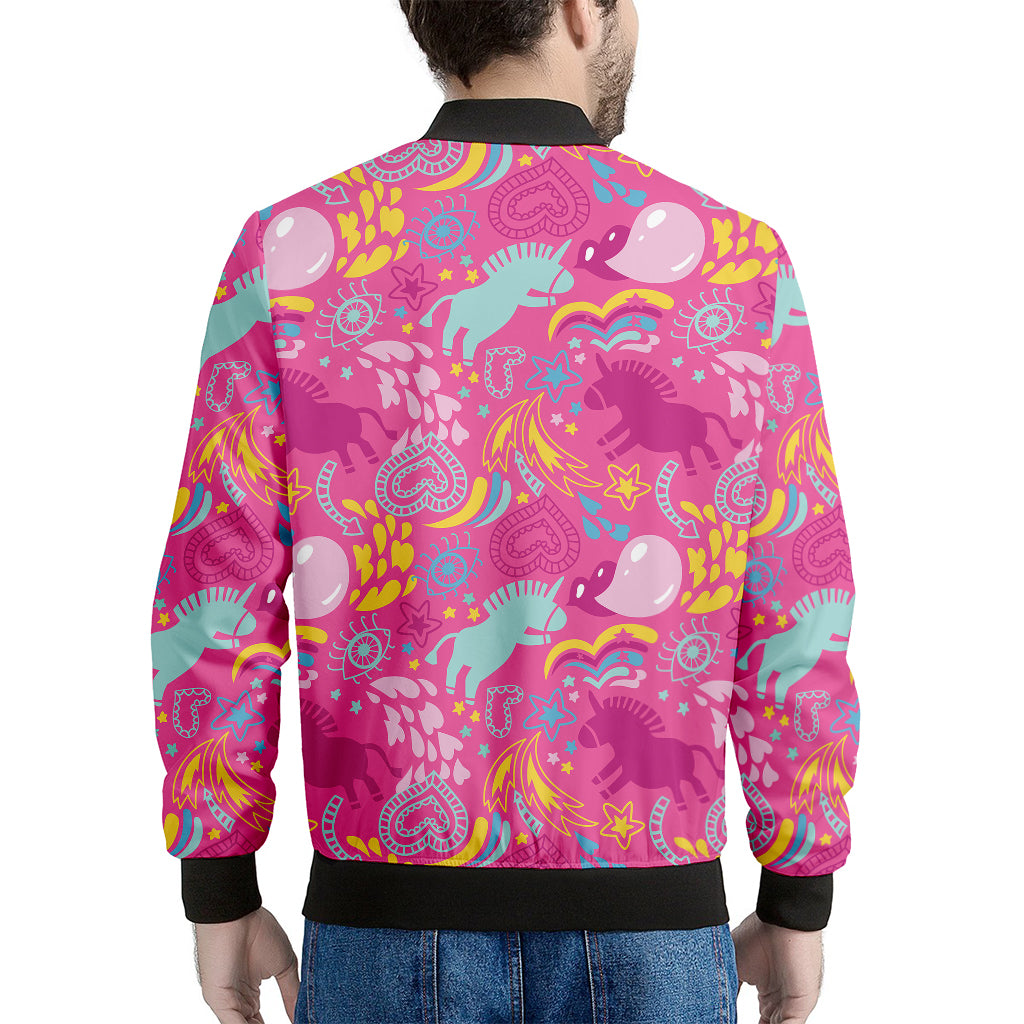 Pink Girly Unicorn Print Men's Bomber Jacket