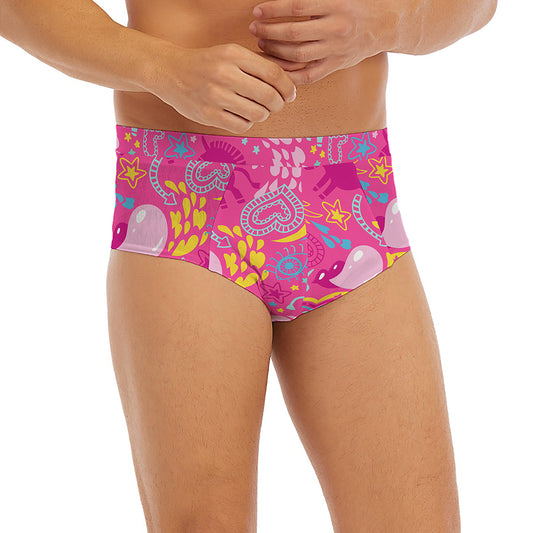 Pink Girly Unicorn Print Men's Briefs