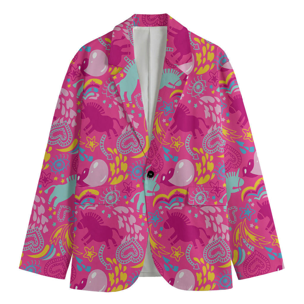 Pink Girly Unicorn Print Men's Cotton Blazer