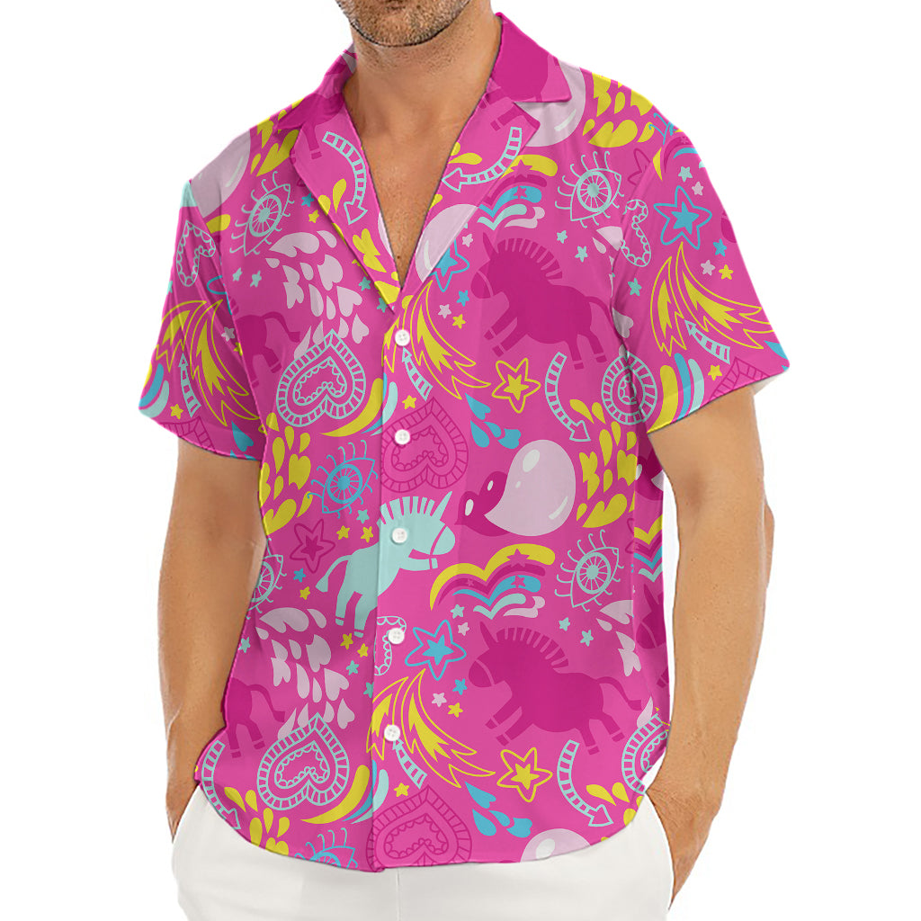 Pink Girly Unicorn Print Men's Deep V-Neck Shirt