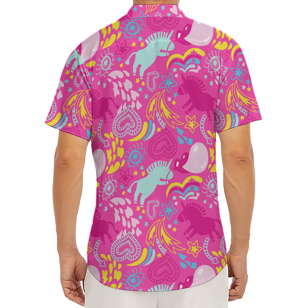 Pink Girly Unicorn Print Men's Deep V-Neck Shirt