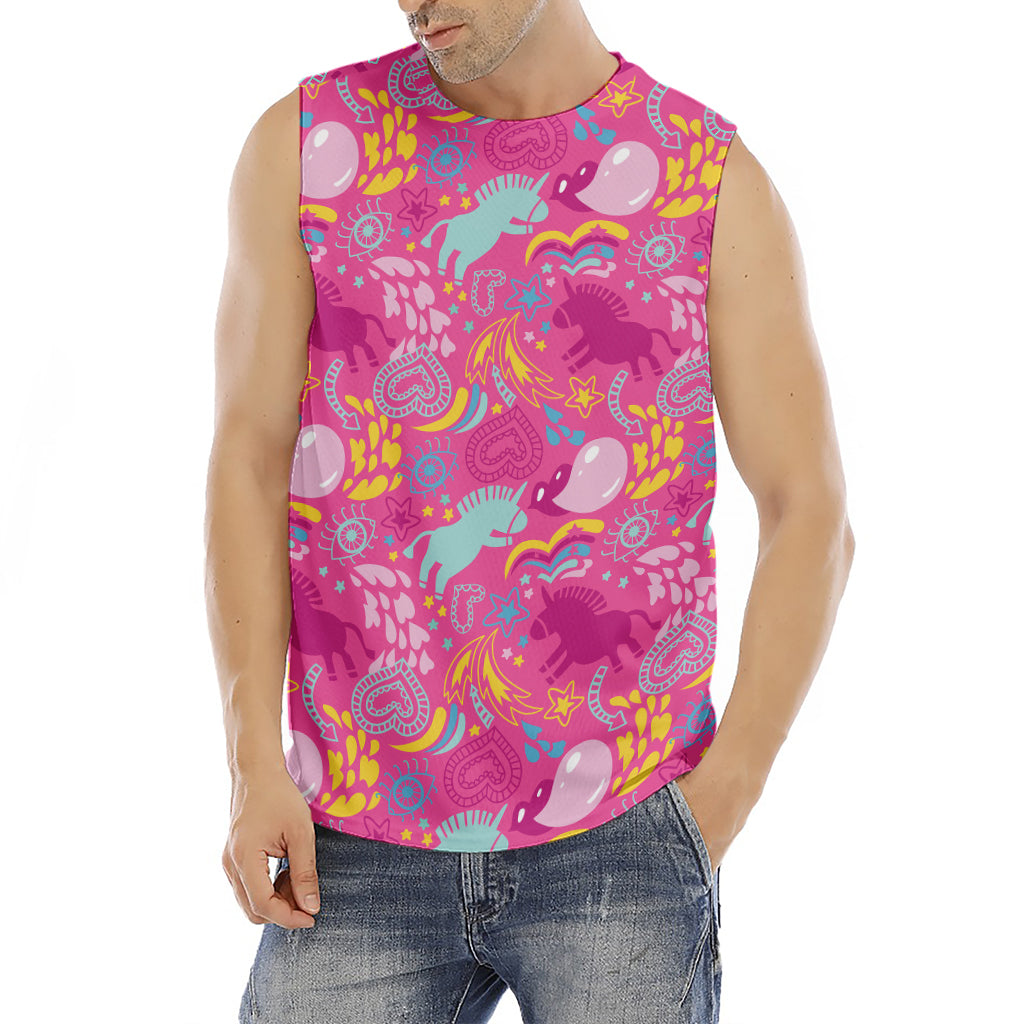 Pink Girly Unicorn Print Men's Fitness Tank Top